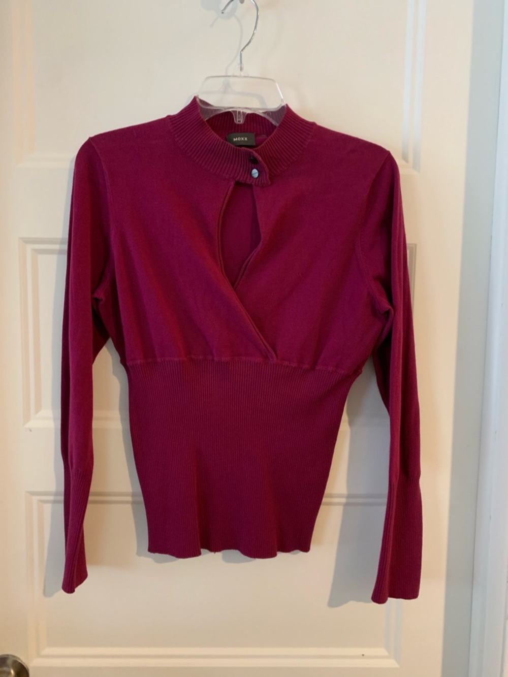 Mexx , women's Long Sleeve Ribbed Knit Top in Deep Rasberry color